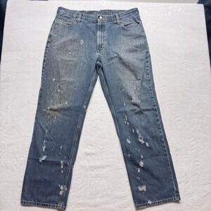 Carhartt Relaxed Fit Jeans Mens‎ 40x34 Blue Distressed Paint Splatter Work